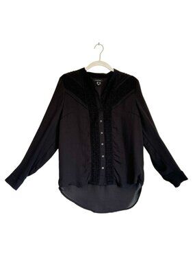 Atmosphere Women's Long Sleeve Crochet Accent Blouse in Black - Sz 12